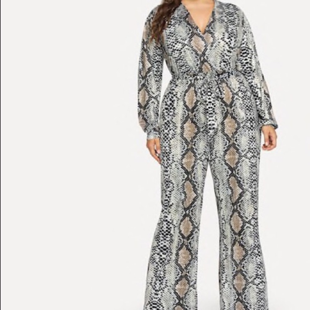 Plus Self Tie Snake Print Jumpsuit